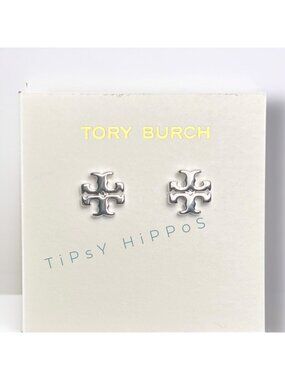 NEW!! Tory Burch Silver Kira Logo Stud Earrings